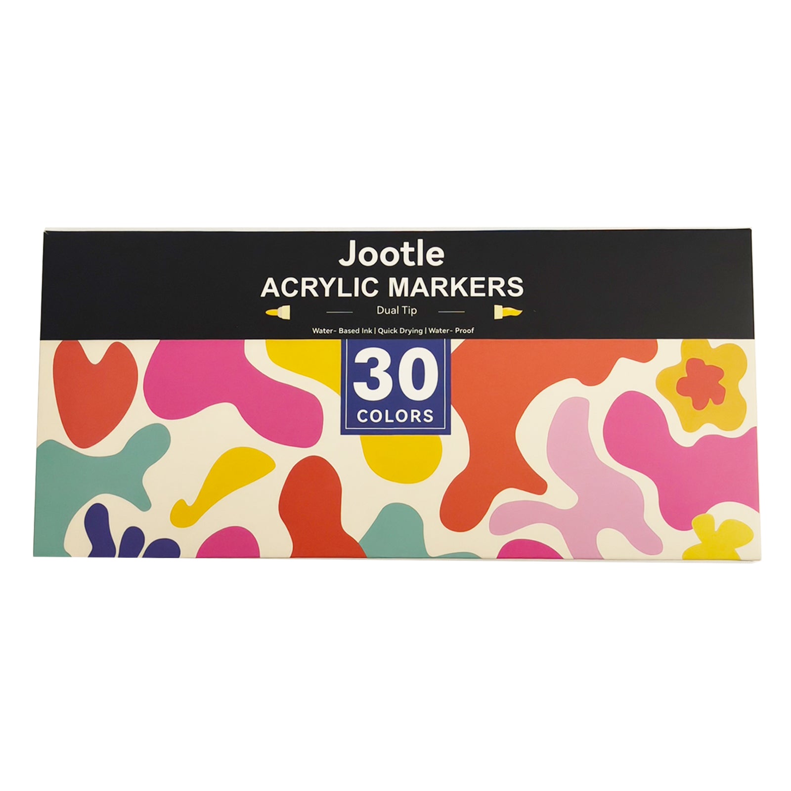 Jootle 30-Color Set Dual-Tip Acrylic Markers, Versatile Surface Markers with Brush & Fine Tips for Canvas, Rocks, Wood, Paper, Glass, Windows, Fabric