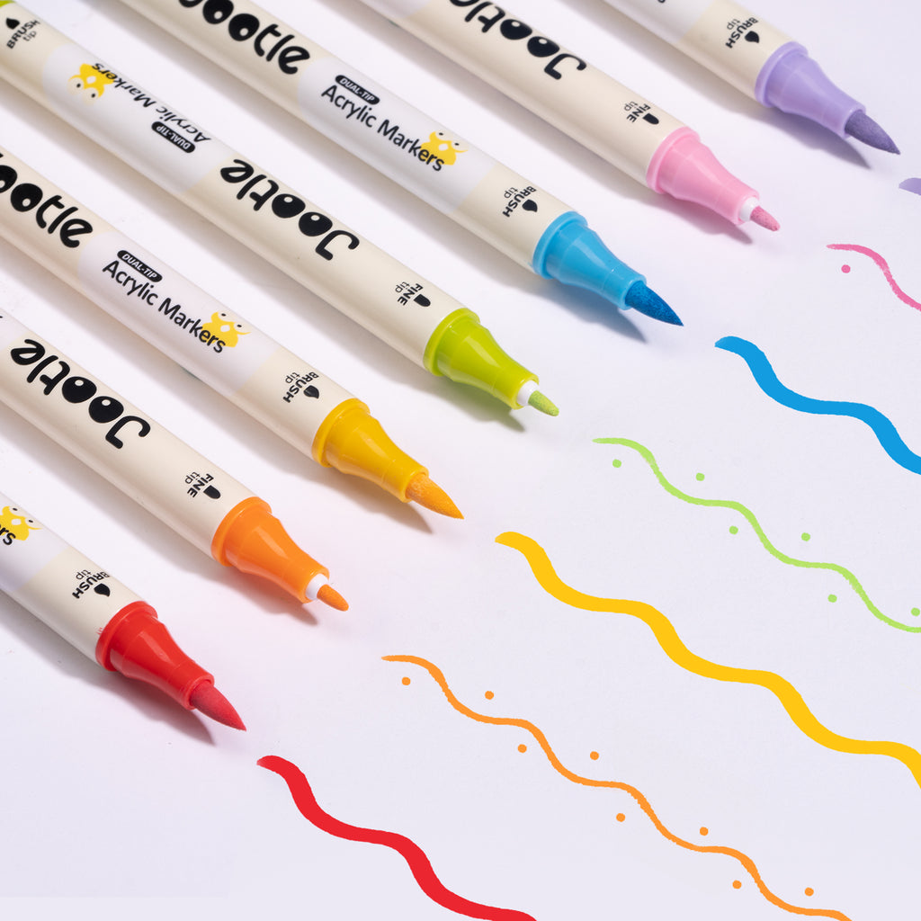 36 Colors Dual-Tip Acrylic Paint Markers,Include 6 Metallic Acrylic Markers,Fine Tip&Brush Tip Permanent Acrylic Paint Pens For Rock Painting Canvas Fabric Glass Wood Coloring Books