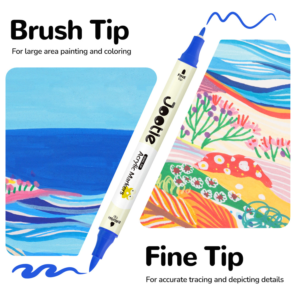36 Colors Dual-Tip Acrylic Paint Markers,Include 6 Metallic Acrylic Markers,Fine Tip&Brush Tip Permanent Acrylic Paint Pens For Rock Painting Canvas Fabric Glass Wood Coloring Books
