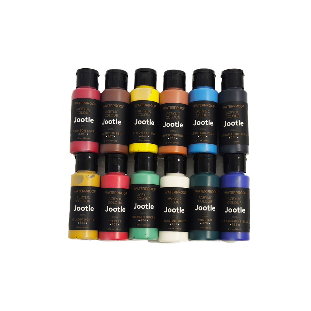 Jootle 12-Pack Acrylic Paint Set (60ml/2oz Each) – High-Pigment Bulk Art Supplies for Canvas, Wood, Ceramics & DIY Crafts