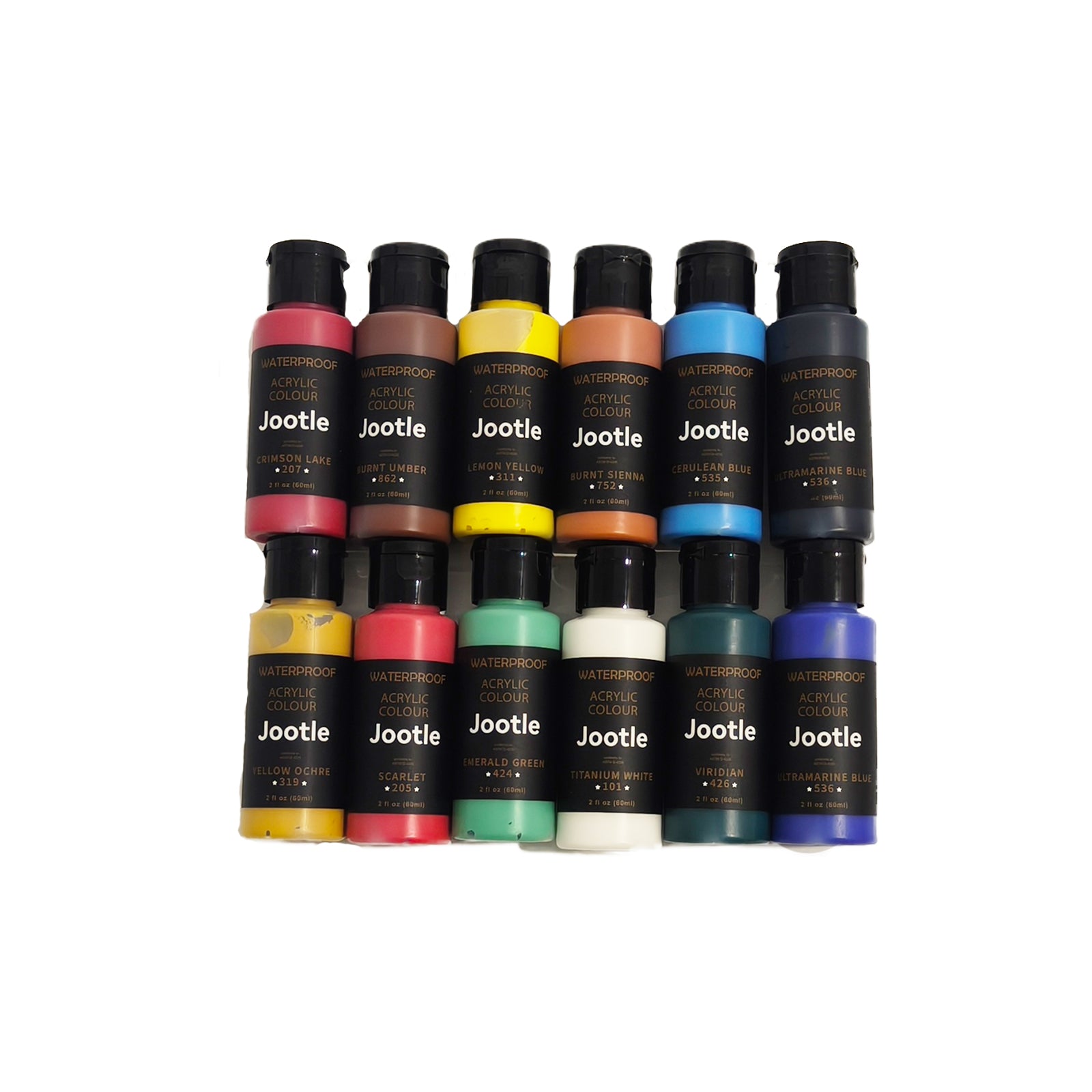 Jootle 12-Pack Acrylic Paint Set (60ml/2oz Each) – High-Pigment Bulk Art Supplies for Canvas, Wood, Ceramics & DIY Crafts