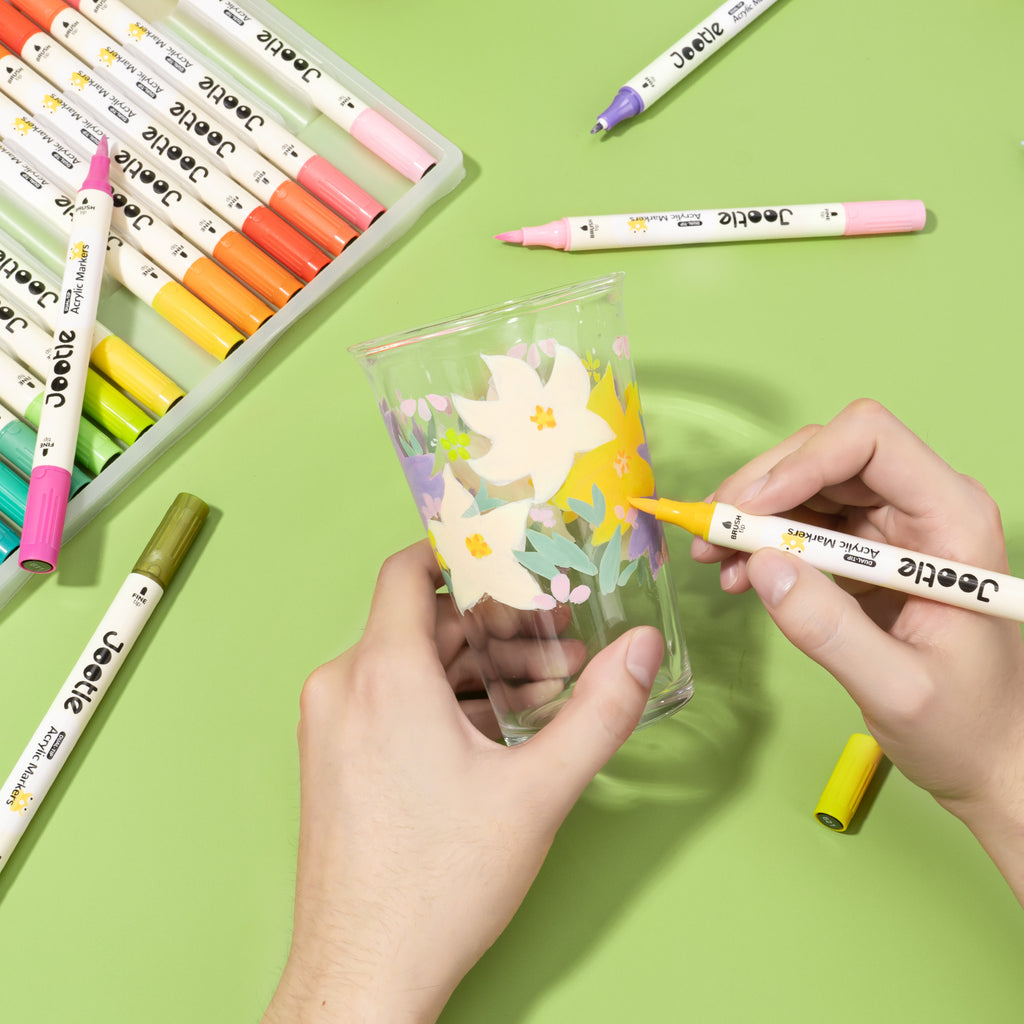 36 Colors Dual-Tip Acrylic Paint Markers,Include 6 Metallic Acrylic Markers,Fine Tip&Brush Tip Permanent Acrylic Paint Pens For Rock Painting Canvas Fabric Glass Wood Coloring Books