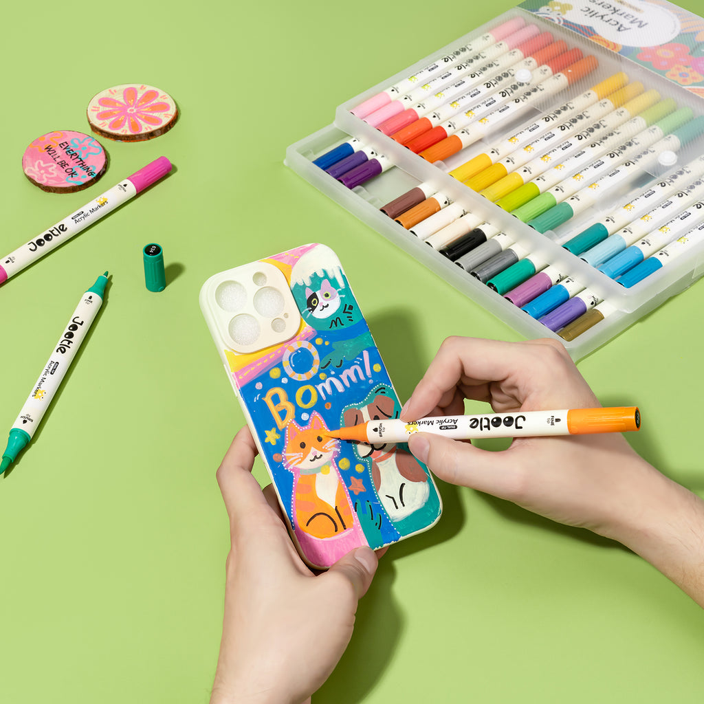 36 Colors Dual-Tip Acrylic Paint Markers,Include 6 Metallic Acrylic Markers,Fine Tip&Brush Tip Permanent Acrylic Paint Pens For Rock Painting Canvas Fabric Glass Wood Coloring Books