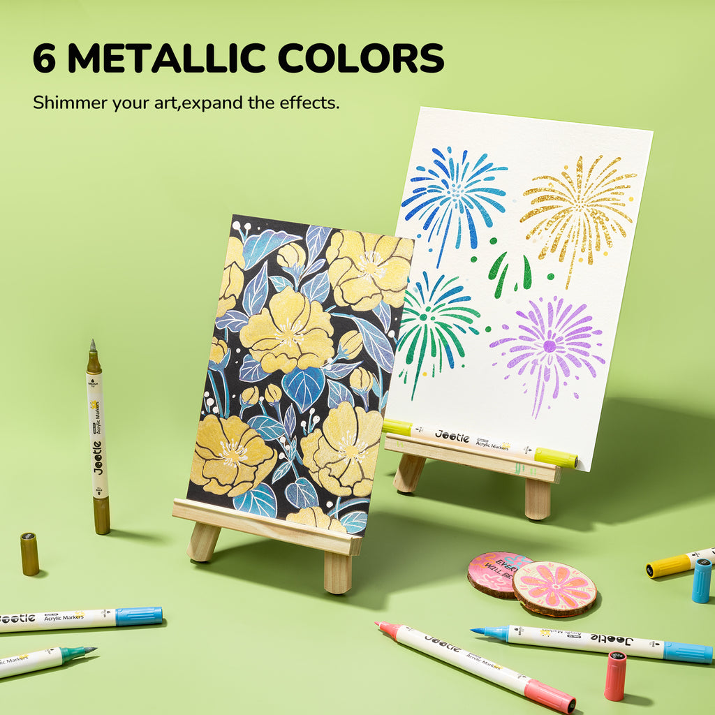 36 Colors Dual-Tip Acrylic Paint Markers,Include 6 Metallic Acrylic Markers,Fine Tip&Brush Tip Permanent Acrylic Paint Pens For Rock Painting Canvas Fabric Glass Wood Coloring Books